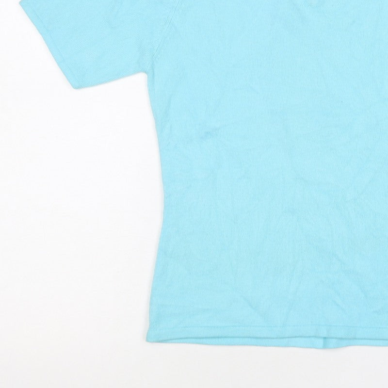 Classic Essentials Women’s Blue Size 12 Knit V-Neck Short Sleeve Top