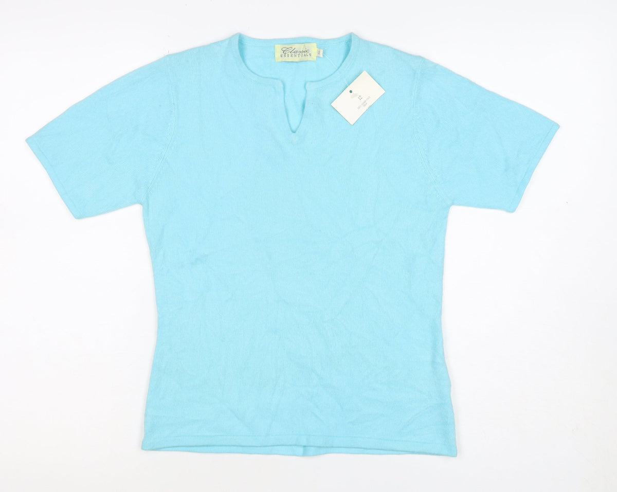 Classic Essentials Women’s Blue Size 12 Knit V-Neck Short Sleeve Top