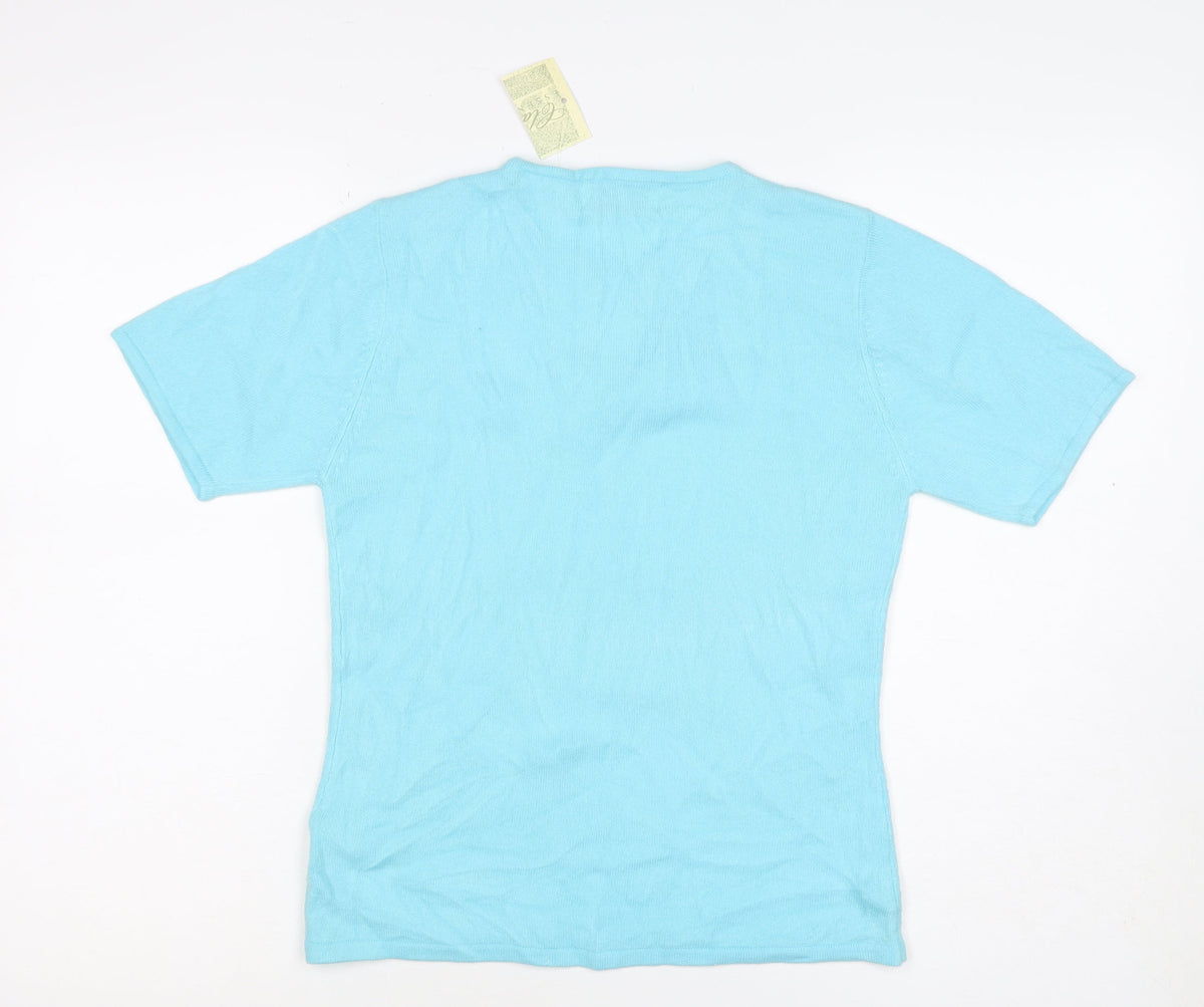 Classic Essentials Women’s Blue Size 12 Knit V-Neck Short Sleeve Top