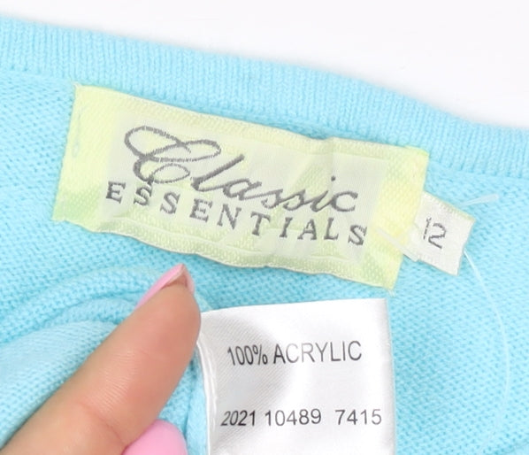 Classic Essentials Women’s Blue Size 12 Knit V-Neck Short Sleeve Top