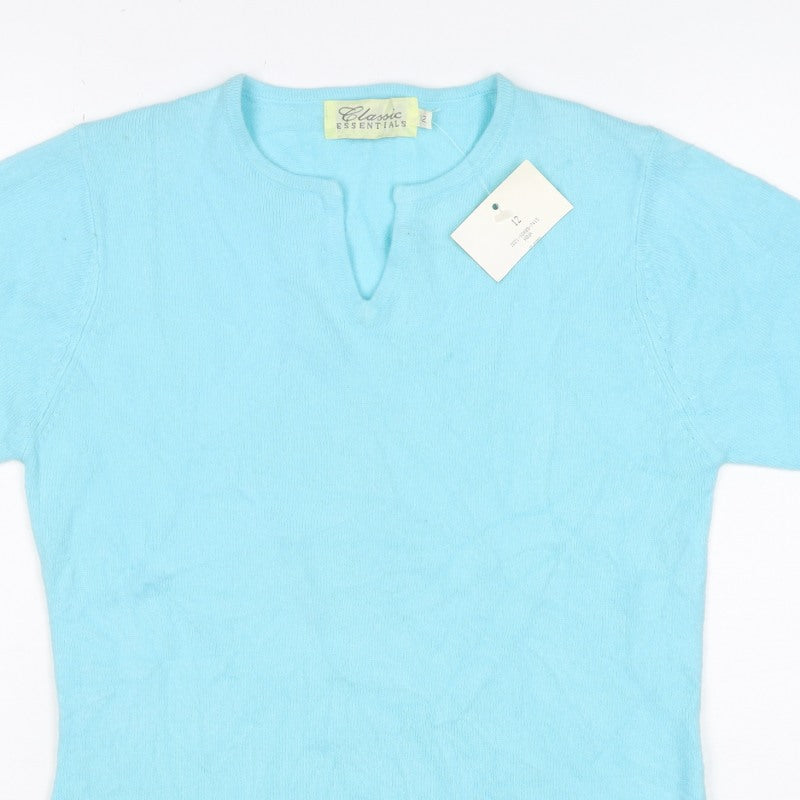 Classic Essentials Women’s Blue Size 12 Knit V-Neck Short Sleeve Top
