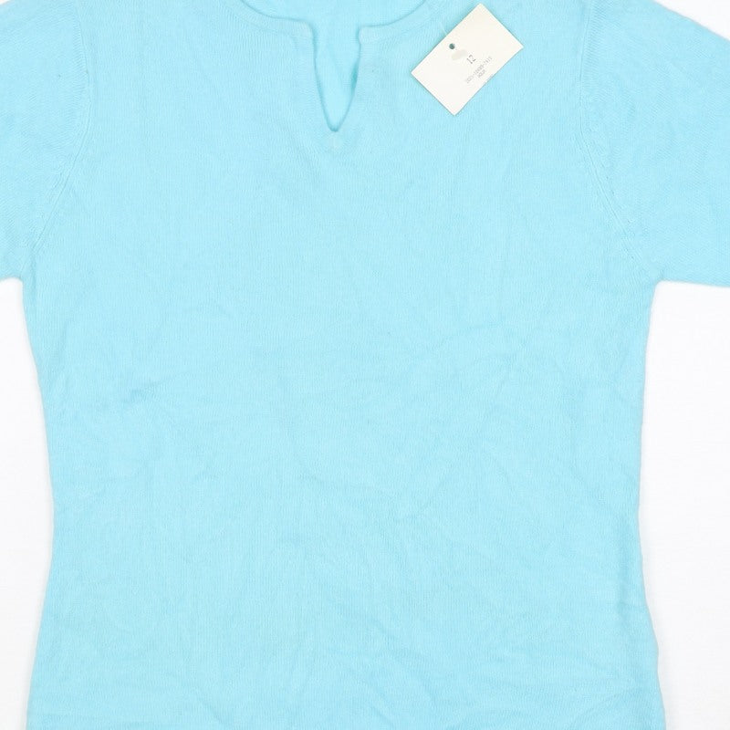 Classic Essentials Women’s Blue Size 12 Knit V-Neck Short Sleeve Top