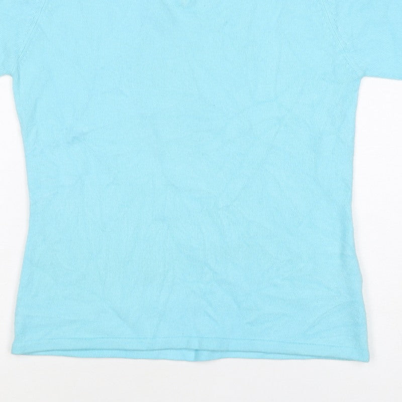 Classic Essentials Women’s Blue Size 12 Knit V-Neck Short Sleeve Top