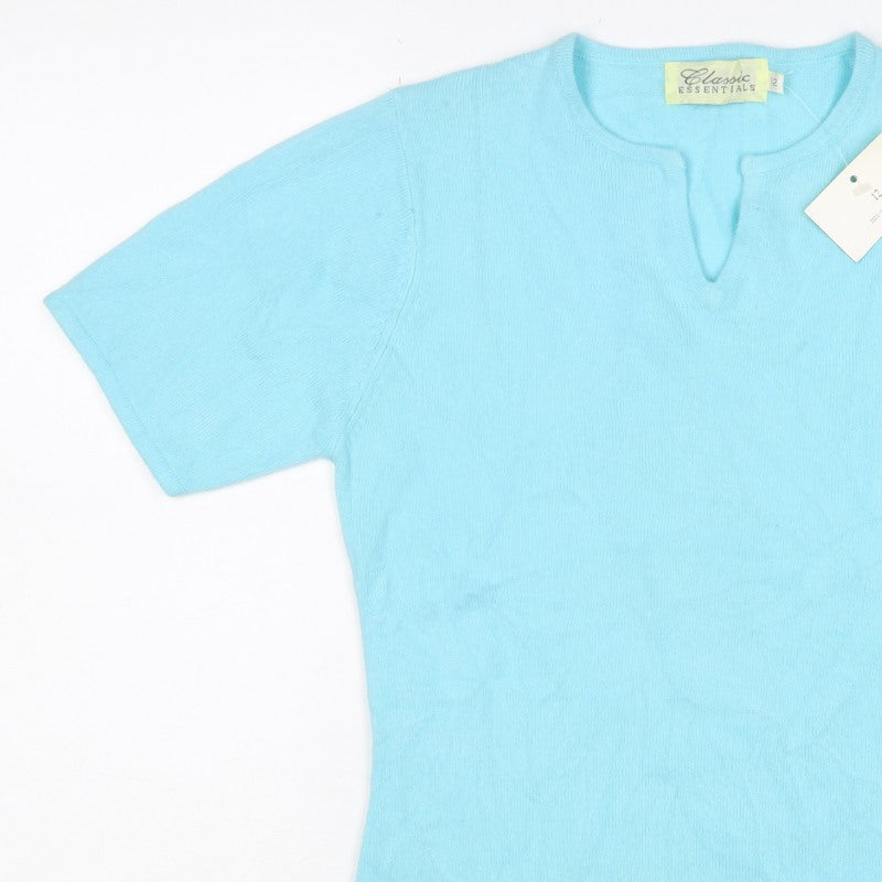 Classic Essentials Women’s Blue Size 12 Knit V-Neck Short Sleeve Top