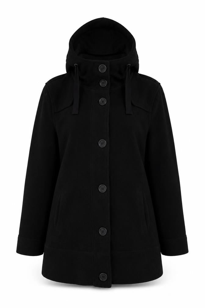 Bexleys Women Black 4XL Hooded Military Jacket Double Breasted