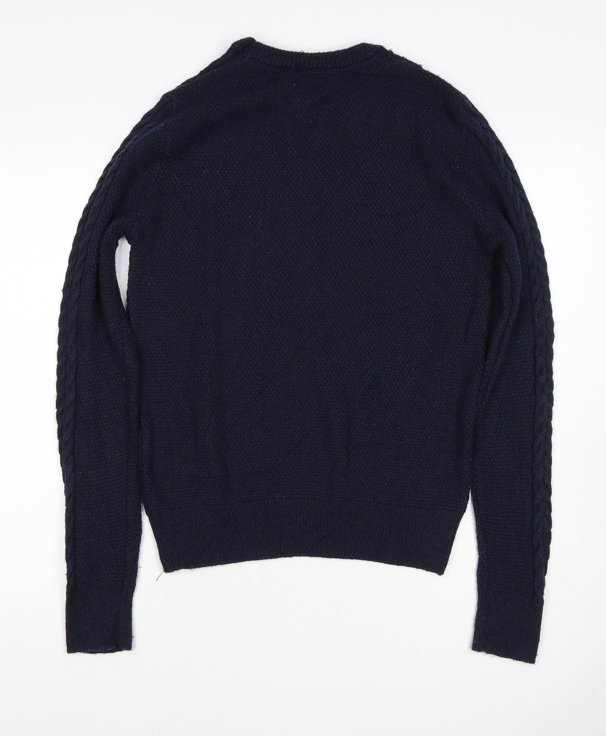 Woler Men's Blue S Cable Knit Shoulder Button Pullover Jumper