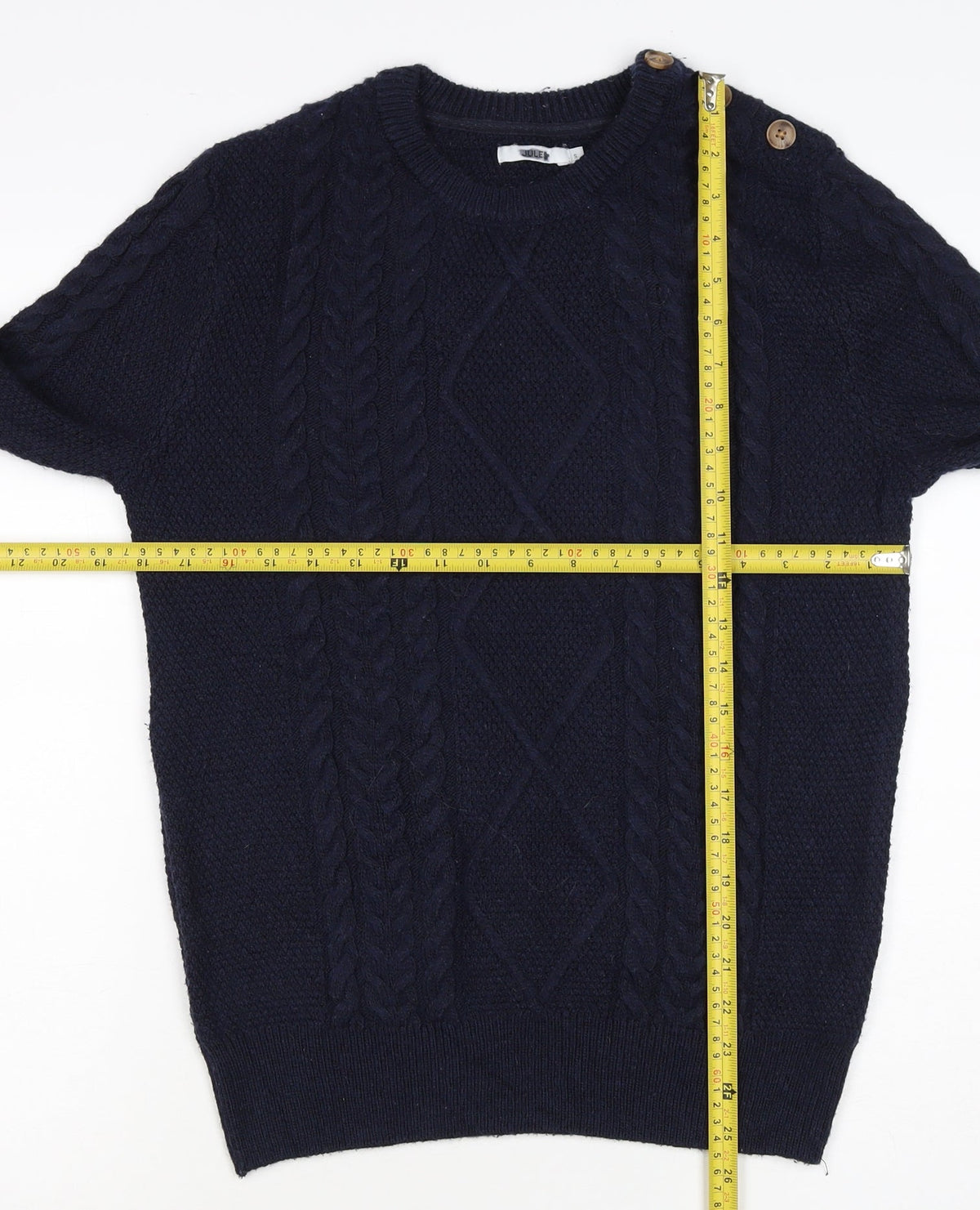 Woler Men's Blue S Cable Knit Shoulder Button Pullover Jumper