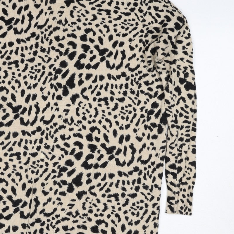 New Look Women’s Beige Black Leopard Print Knit Jumper Size S