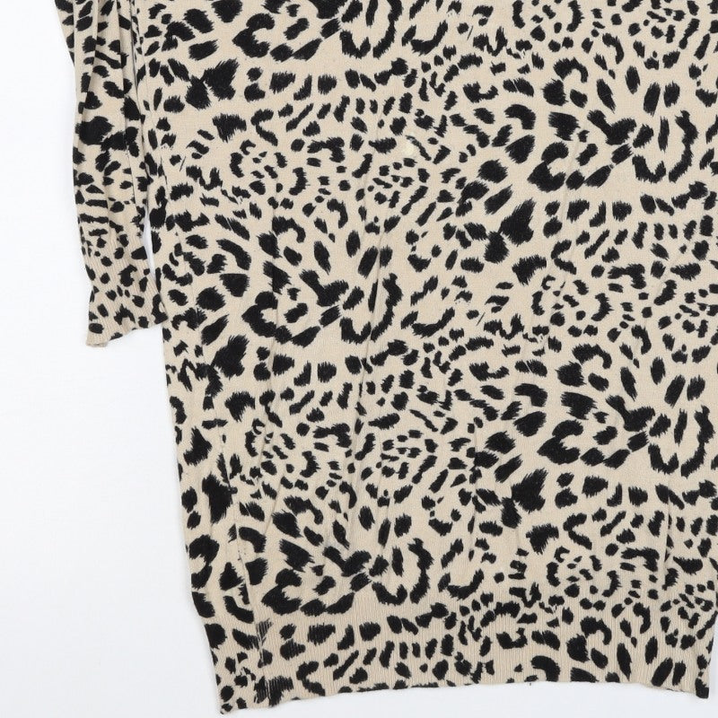 New Look Women’s Beige Black Leopard Print Knit Jumper Size S