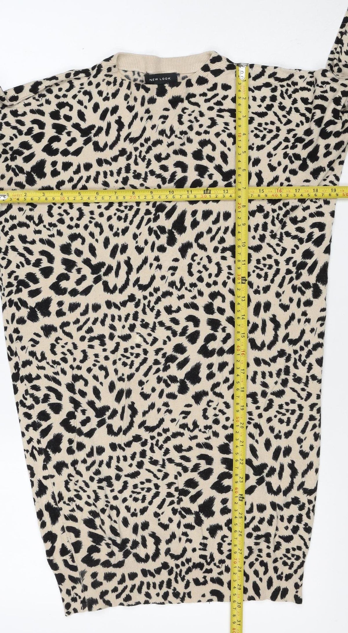 New Look Women’s Beige Black Leopard Print Knit Jumper Size S