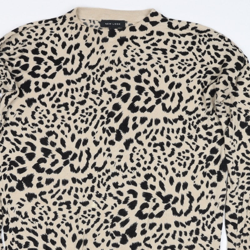 New Look Women’s Beige Black Leopard Print Knit Jumper Size S