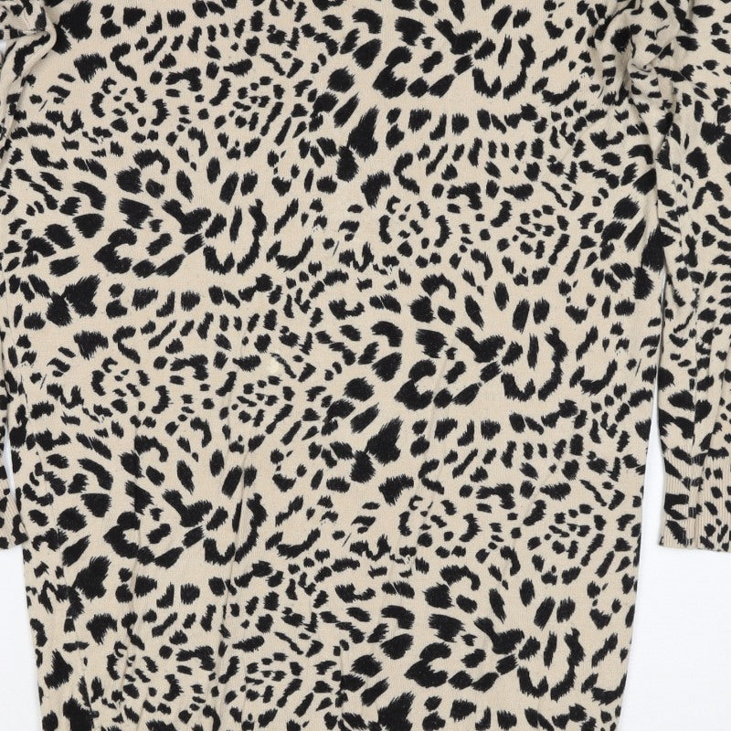 New Look Women’s Beige Black Leopard Print Knit Jumper Size S