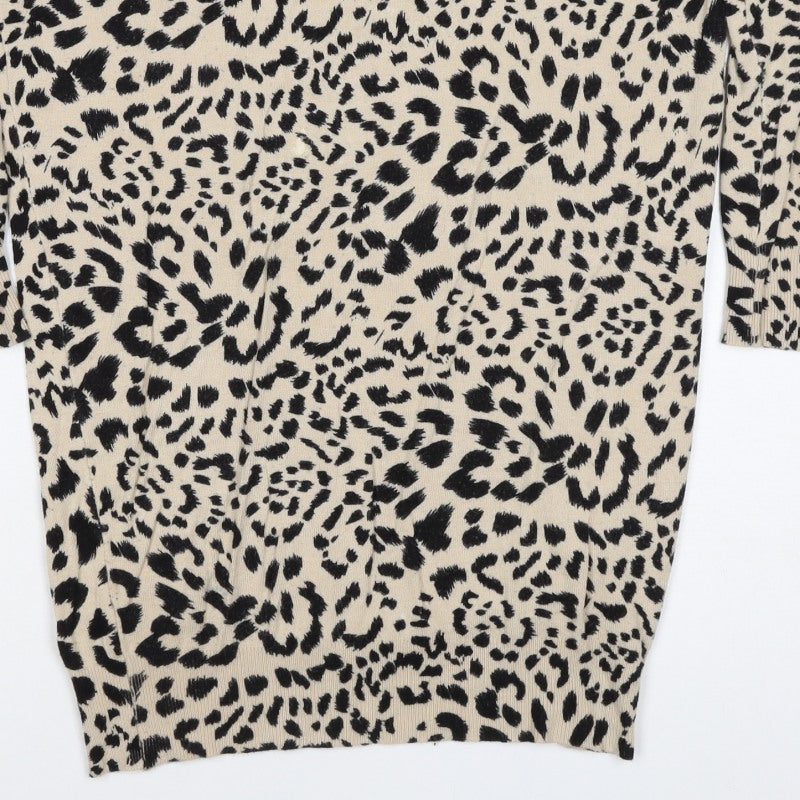 New Look Women’s Beige Black Leopard Print Knit Jumper Size S
