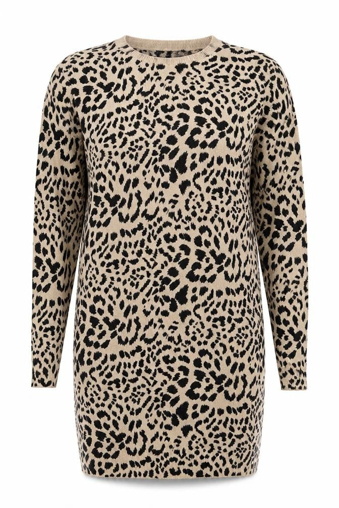 New Look Women’s Beige Black Leopard Print Knit Jumper Size S