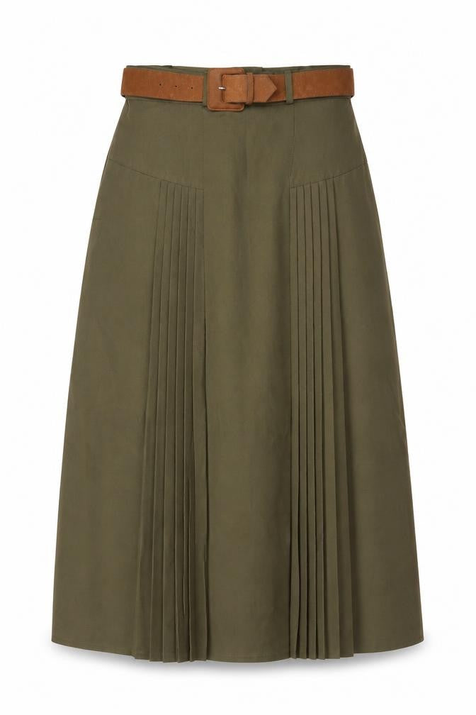Richards Women’s Green UK 14 Long Pleated Belted Skirt