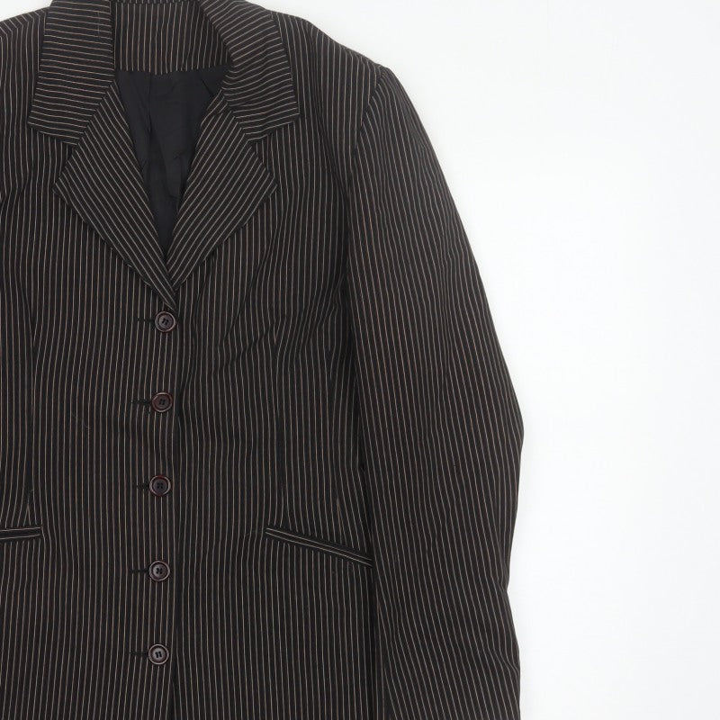New Look Women’s Brown Pinstripe Blazer Size 14 Long Lined Workwear