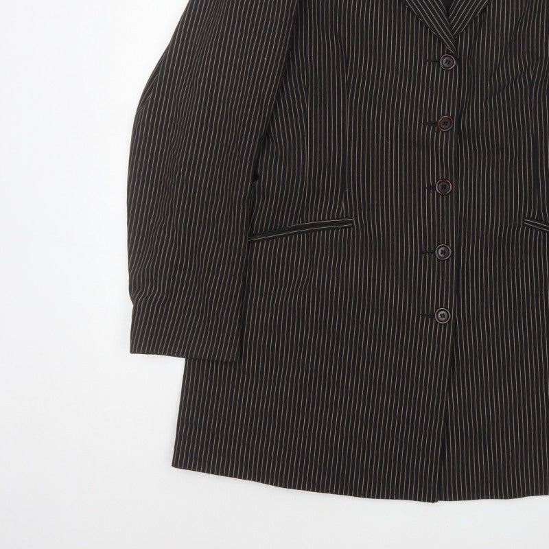 New Look Women’s Brown Pinstripe Blazer Size 14 Long Lined Workwear