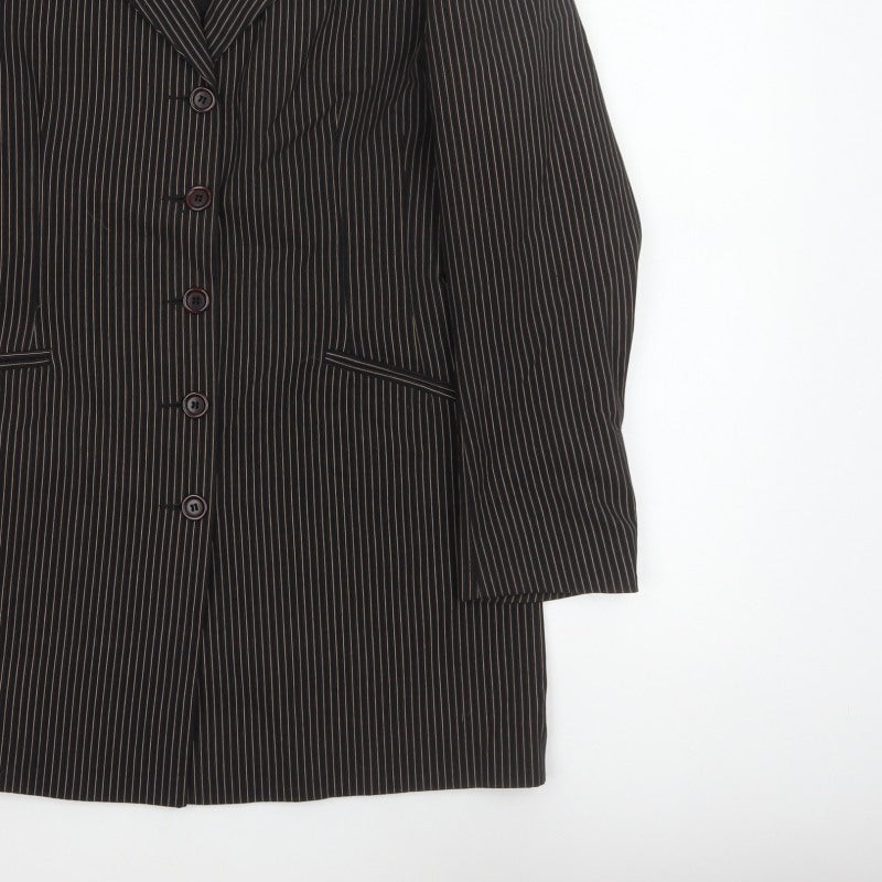 New Look Women’s Brown Pinstripe Blazer Size 14 Long Lined Workwear
