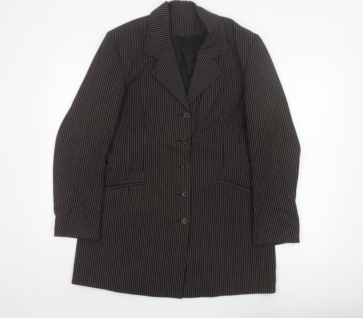 New Look Women’s Brown Pinstripe Blazer Size 14 Long Lined Workwear