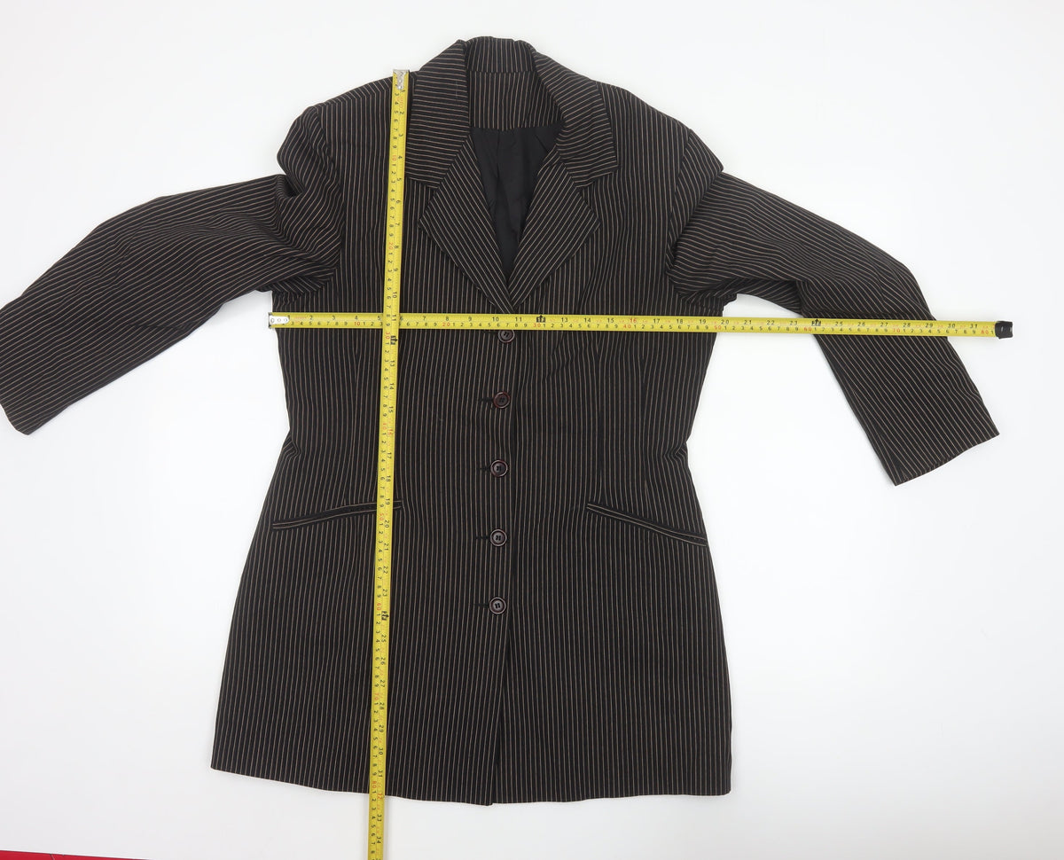 New Look Women’s Brown Pinstripe Blazer Size 14 Long Lined Workwear