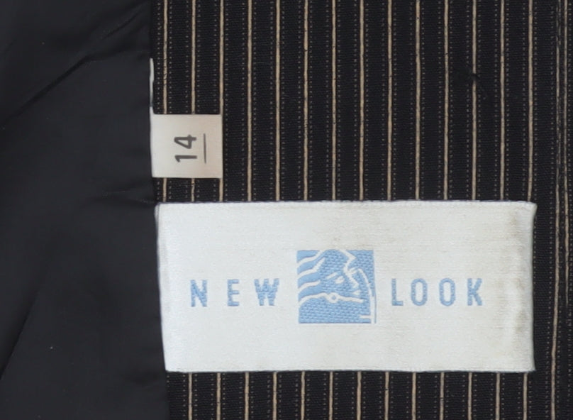 New Look Women’s Brown Pinstripe Blazer Size 14 Long Lined Workwear