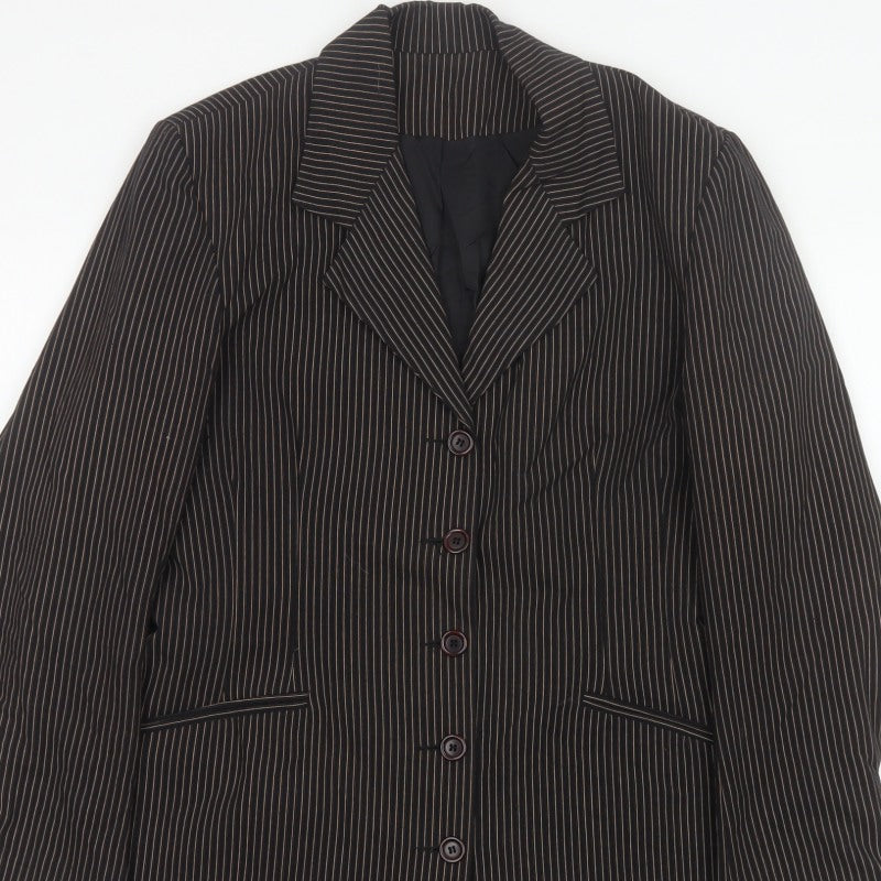 New Look Women’s Brown Pinstripe Blazer Size 14 Long Lined Workwear