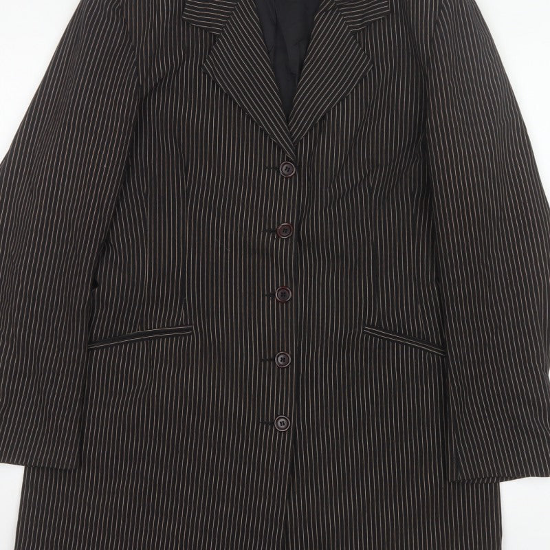 New Look Women’s Brown Pinstripe Blazer Size 14 Long Lined Workwear