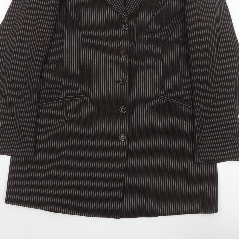 New Look Women’s Brown Pinstripe Blazer Size 14 Long Lined Workwear