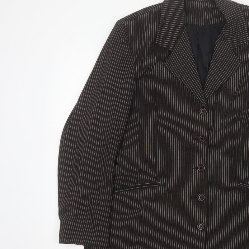 New Look Women’s Brown Pinstripe Blazer Size 14 Long Lined Workwear