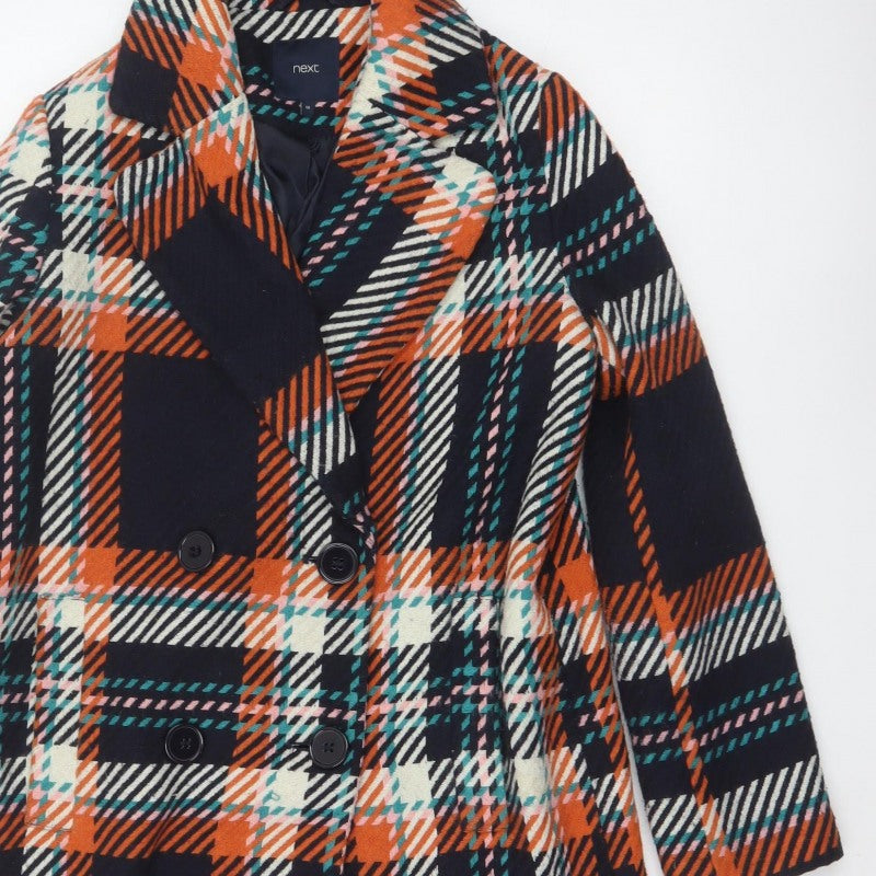 Next Women’s Multicoloured Plaid Pea Coat UK 10 Double-Breasted