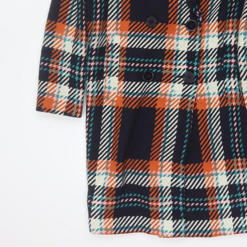 Next Women’s Multicoloured Plaid Pea Coat UK 10 Double-Breasted