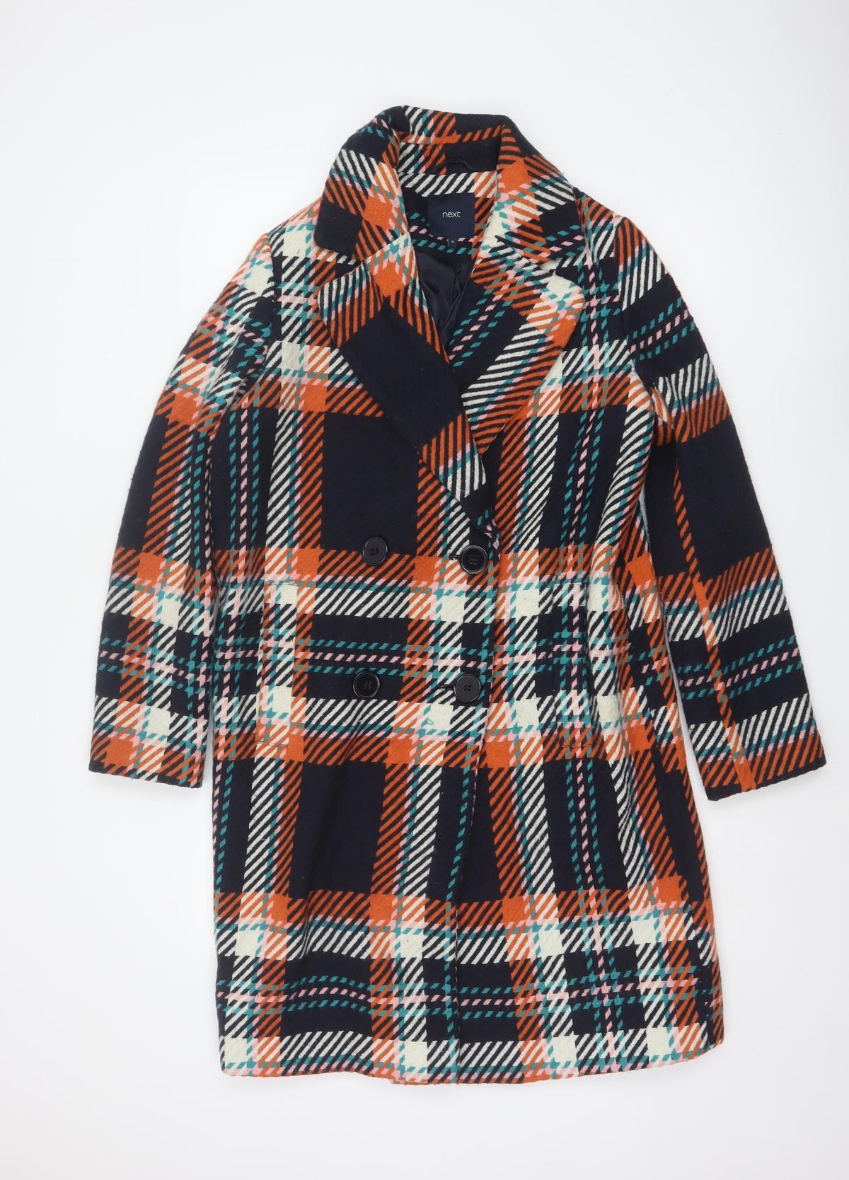 Next Women’s Multicoloured Plaid Pea Coat UK 10 Double-Breasted