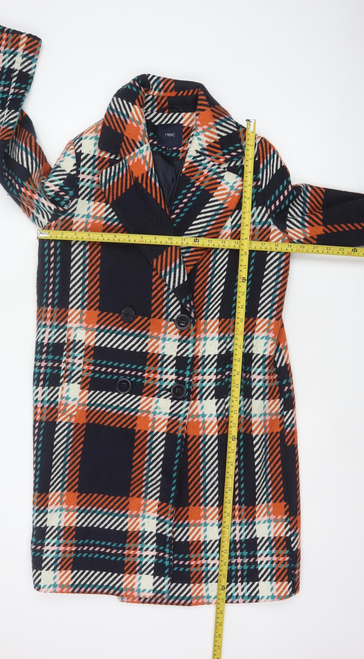 Next Women’s Multicoloured Plaid Pea Coat UK 10 Double-Breasted