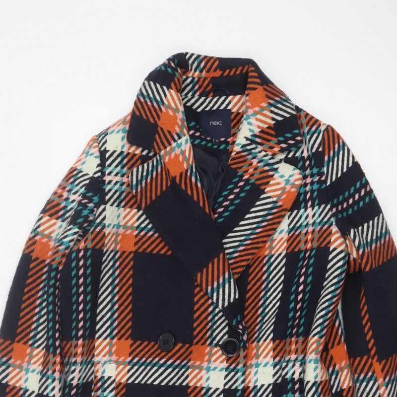 Next Women’s Multicoloured Plaid Pea Coat UK 10 Double-Breasted