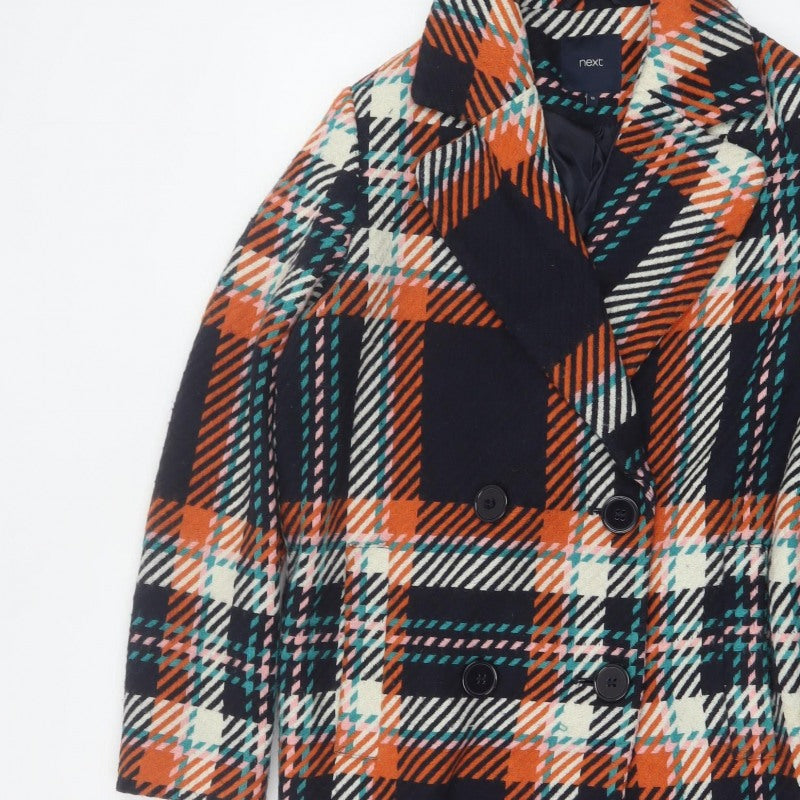 Next Women’s Multicoloured Plaid Pea Coat UK 10 Double-Breasted