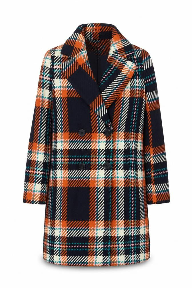 Next Women’s Multicoloured Plaid Pea Coat UK 10 Double-Breasted