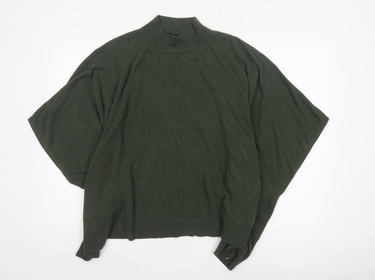 Forever 21 Women Green L Oversized High Neck Dolman Sleeve Jumper