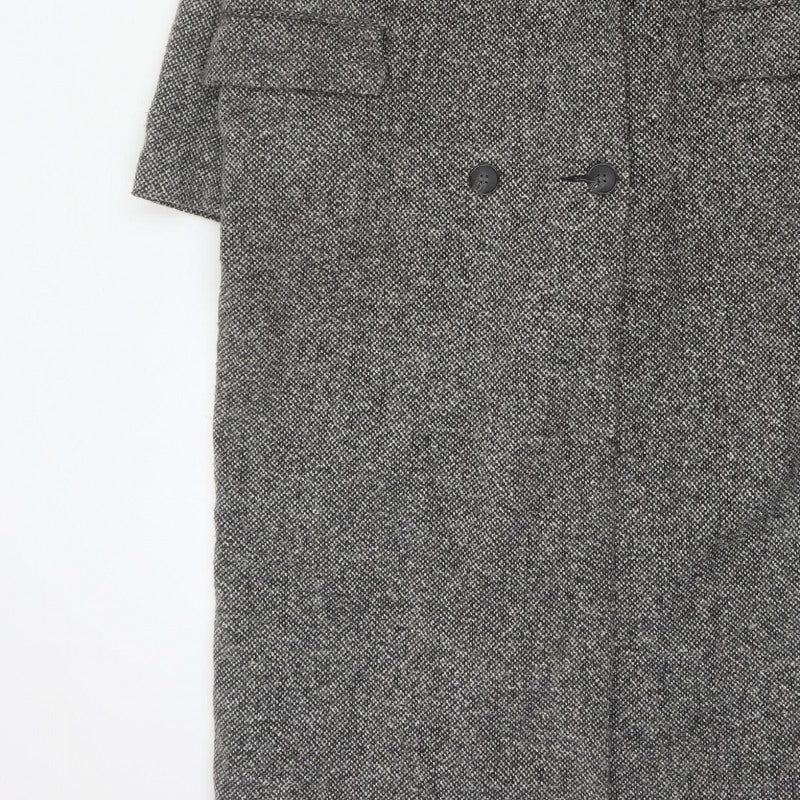 Etam Women's Grey UK 14 Long Double-Breasted Tweed Overcoat
