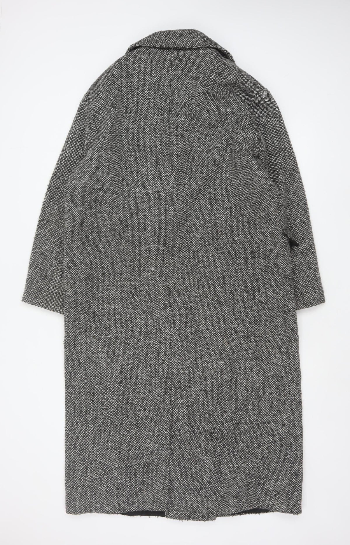 Etam Women's Grey UK 14 Long Double-Breasted Tweed Overcoat