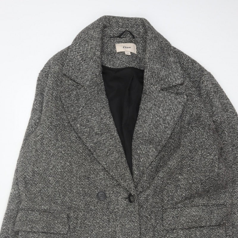 Etam Women's Grey UK 14 Long Double-Breasted Tweed Overcoat