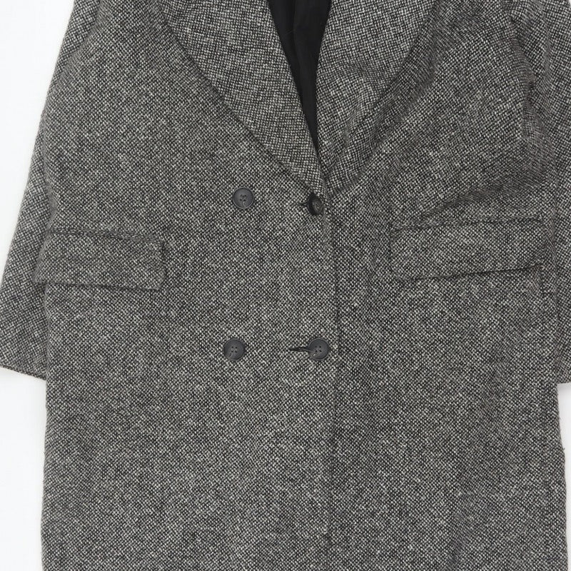 Etam Women's Grey UK 14 Long Double-Breasted Tweed Overcoat
