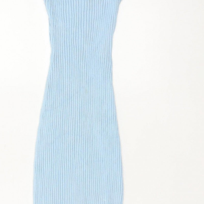 Glassons Women Blue XS Ribbed Knit Maxi Bodycon Sleeveless Dress