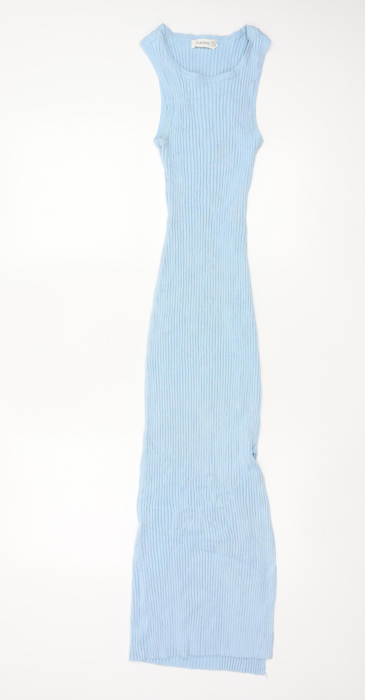 Glassons Women Blue XS Ribbed Knit Maxi Bodycon Sleeveless Dress