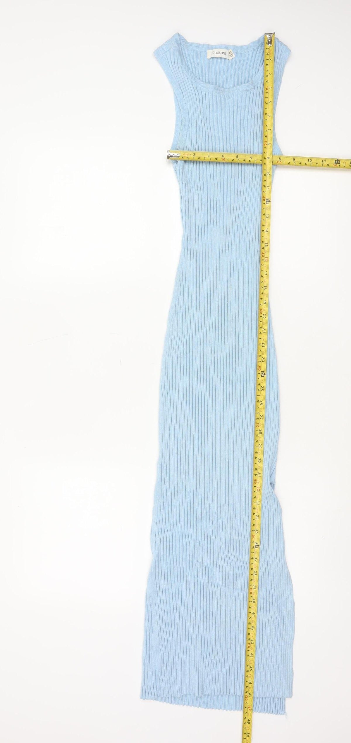 Glassons Women Blue XS Ribbed Knit Maxi Bodycon Sleeveless Dress