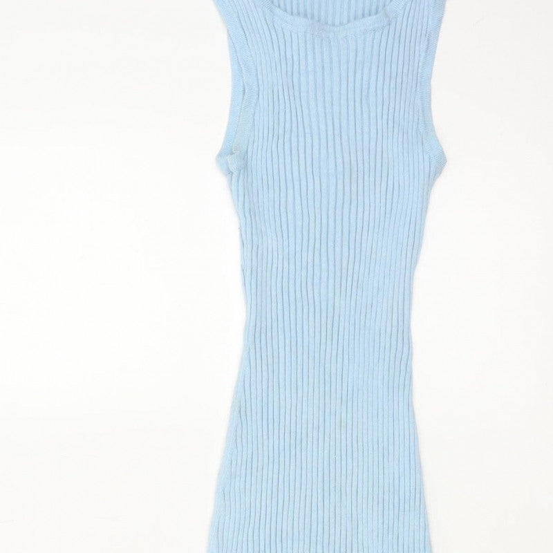 Glassons Women Blue XS Ribbed Knit Maxi Bodycon Sleeveless Dress
