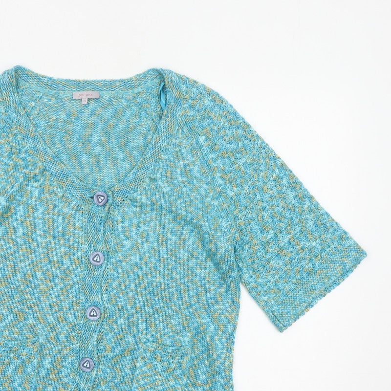 Per Una Women’s Blue Marl XL V-Neck Button 3/4 Sleeve Cardigan