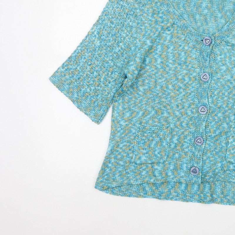 Per Una Women’s Blue Marl XL V-Neck Button 3/4 Sleeve Cardigan