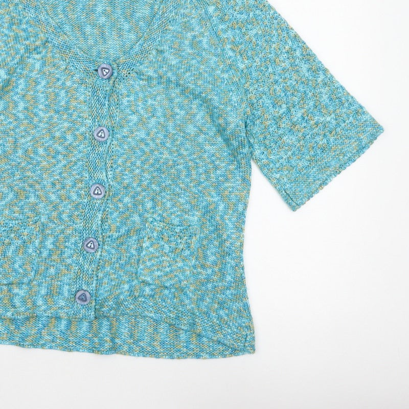 Per Una Women’s Blue Marl XL V-Neck Button 3/4 Sleeve Cardigan