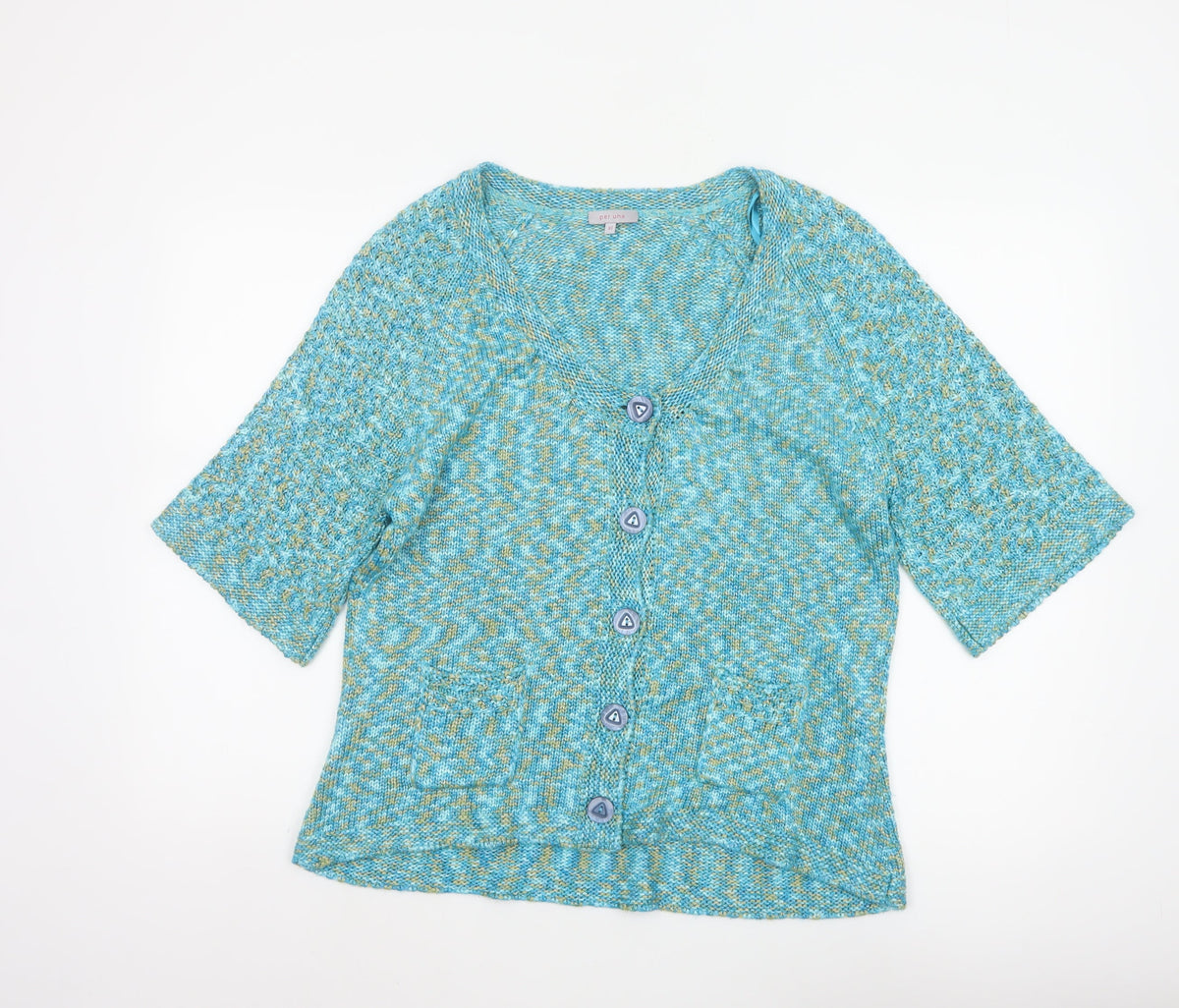 Per Una Women’s Blue Marl XL V-Neck Button 3/4 Sleeve Cardigan