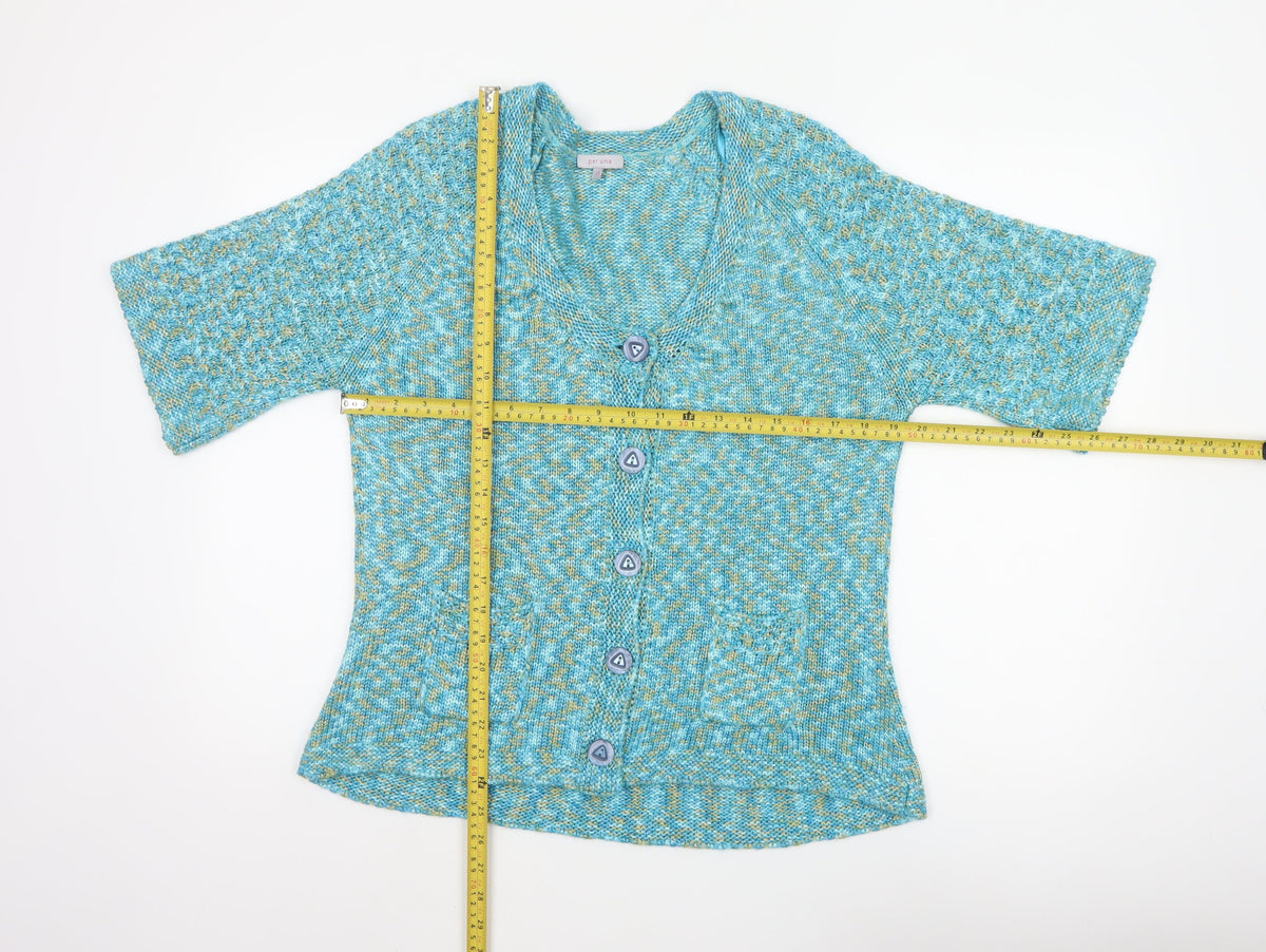 Per Una Women’s Blue Marl XL V-Neck Button 3/4 Sleeve Cardigan